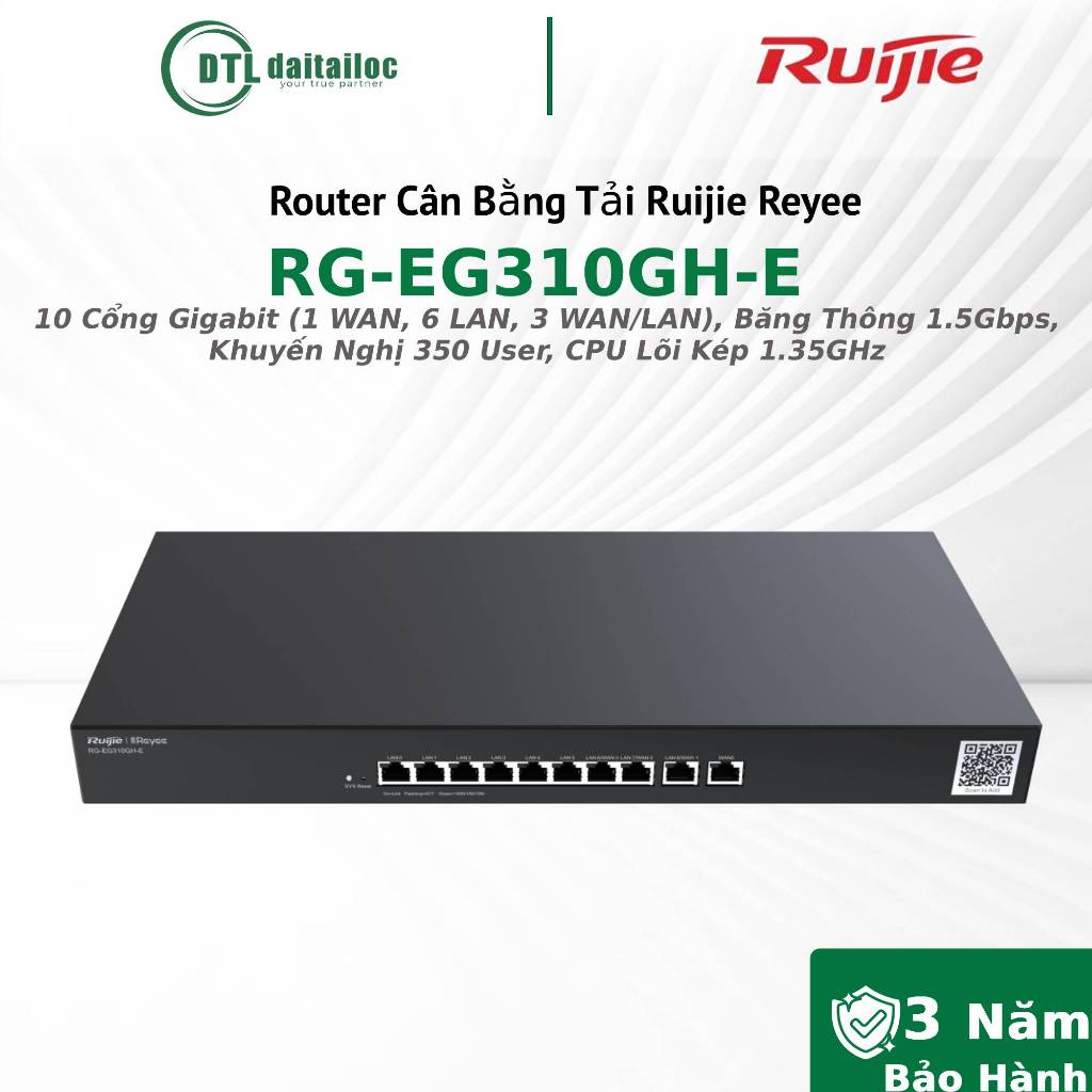 Router Cân Bằng Tải Ruijie Reyee RG-EG310GH-E - 10 Cổng Gigabit Khuyến Nghị 350 User / Chính Hãng