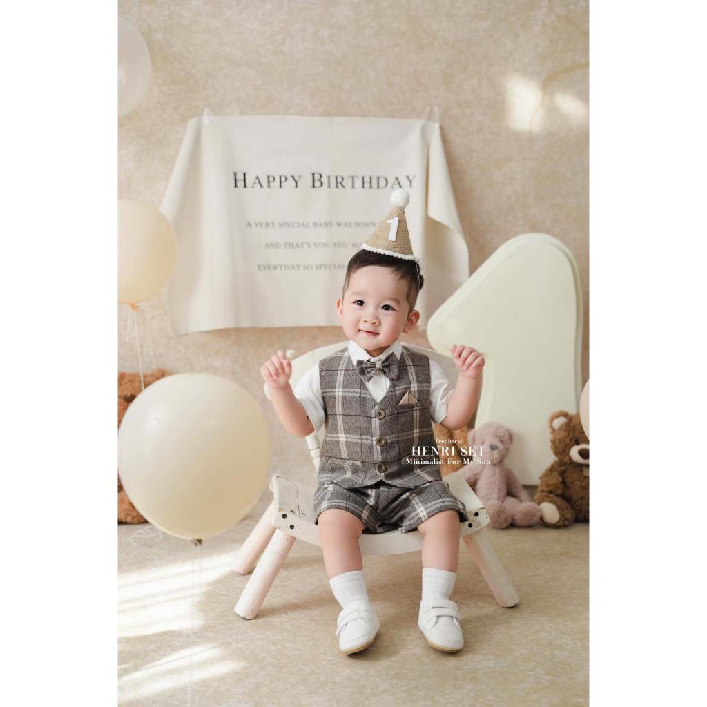 [MINIBE] Áo Gile Henri thiết kế cổ điển hoạ tiết caro lịch lãm cho bé trai