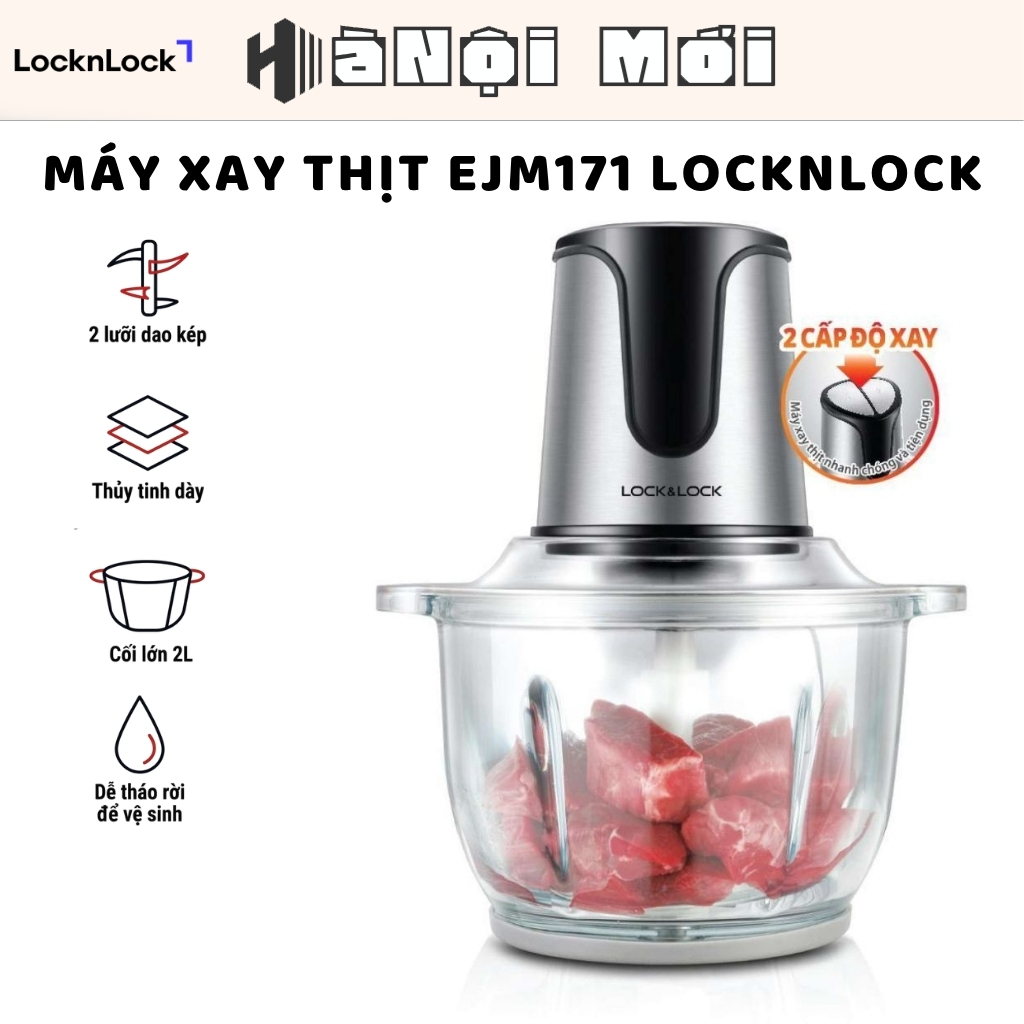 Máy Xay Thịt  EJM171 LocknLock 2 lít 300W, 4 lưỡi dao, cối thủy tinh - Cối xay đa năng