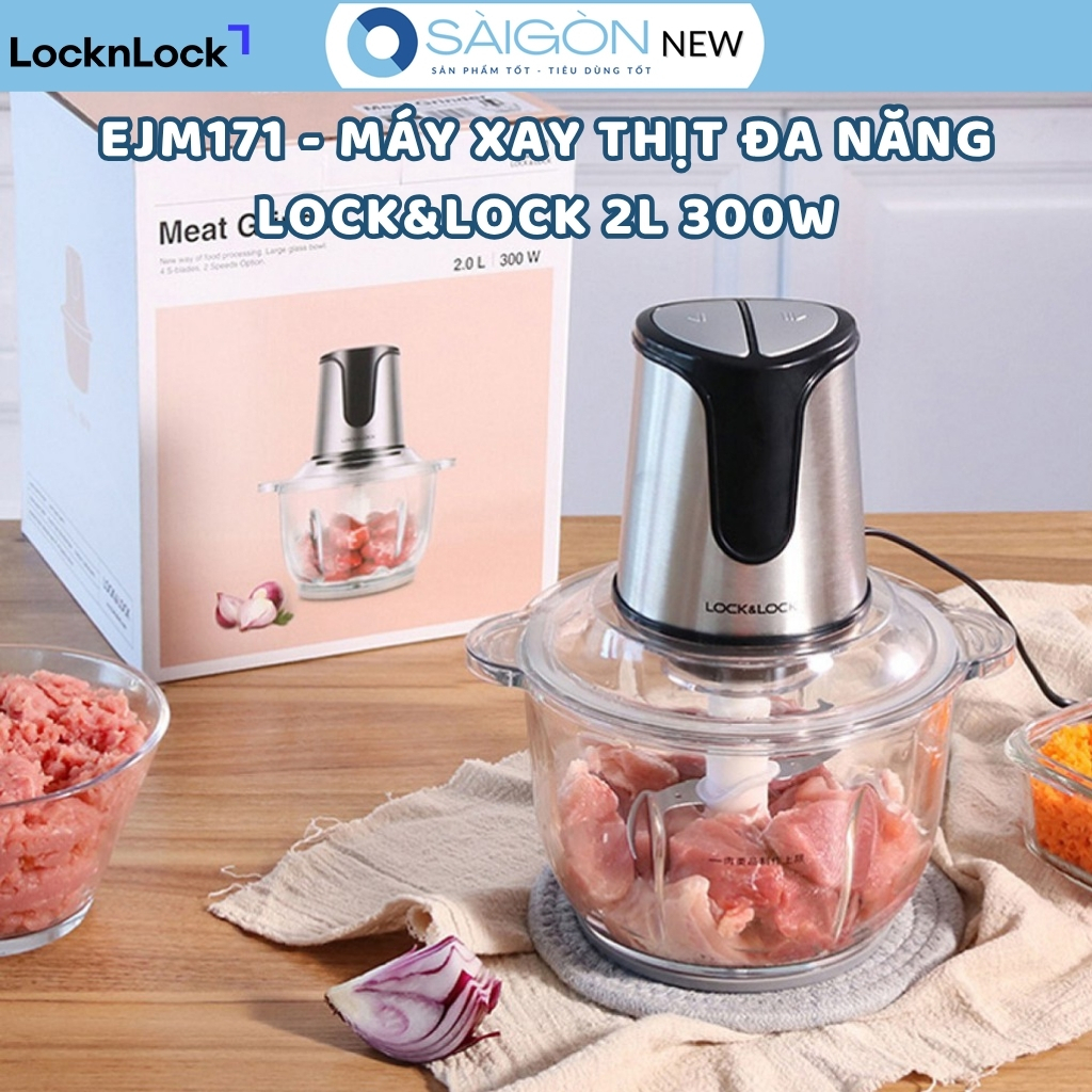Cối Xay Thịt LocknLock 2L Lưỡi Dao Sắc Kèm 2 Cấp Độ Xay, máy xay thịt Lock&Lock EJM171