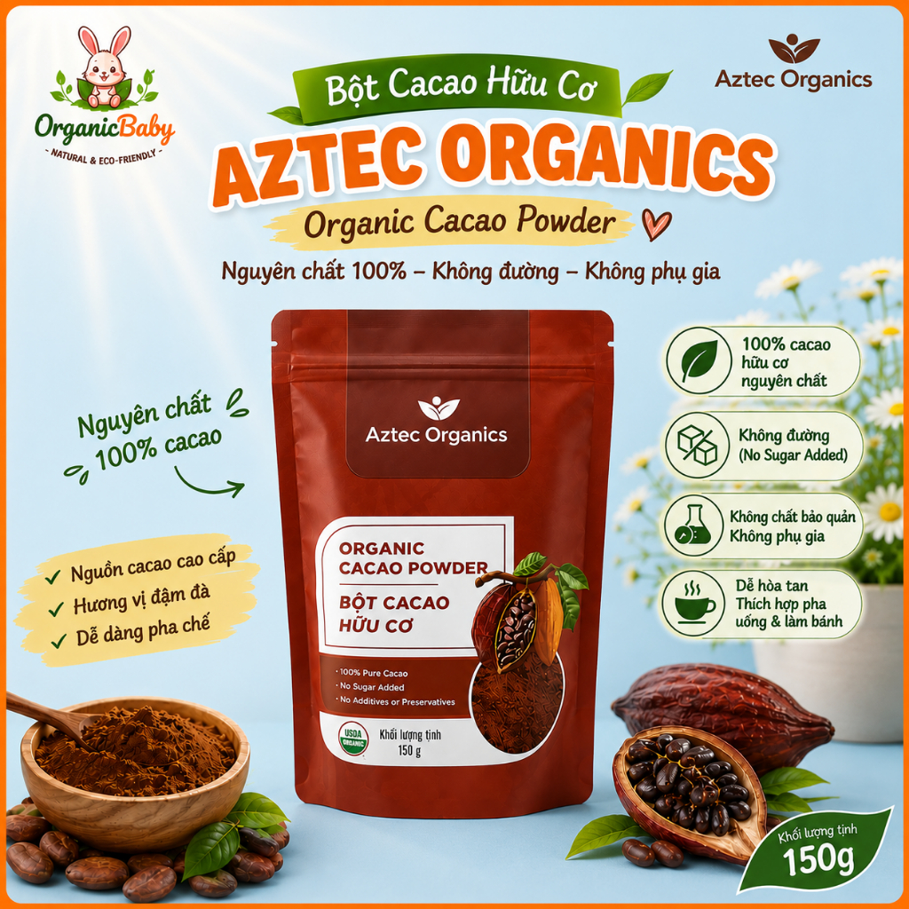 Bột Cacao Hữu Cơ AZTEC ORGANICS Organic Cacao Powder 150g