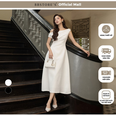BBSTORE'S Đầm Xòe Tiệc Cotton Dài Cổ Xéo Xếp Ly Eo - DAH02B