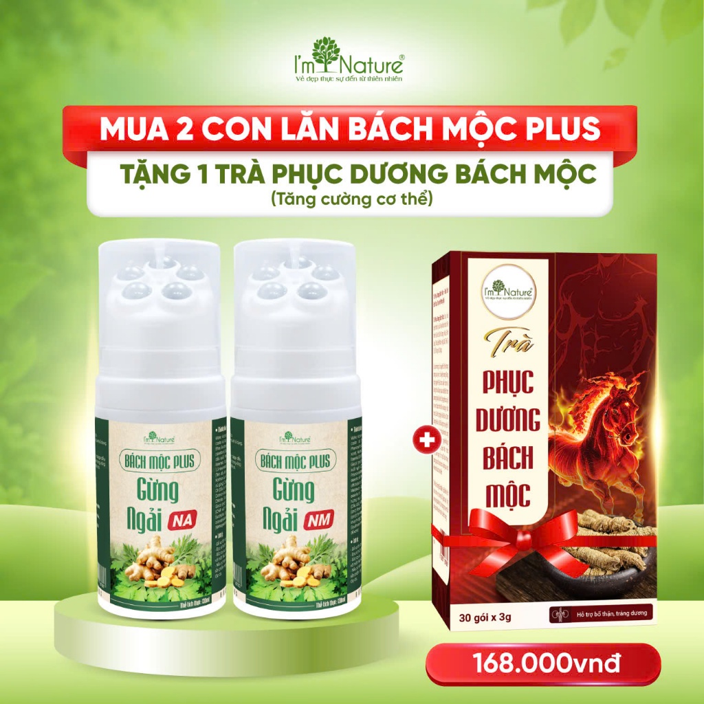 Con Lăn Bách Mộc Plus - Massage Giảm Đau Mỏi Cổ Vai Gáy, Lưu Thông Khí Huyết - I'm Nature 3in1/130ml