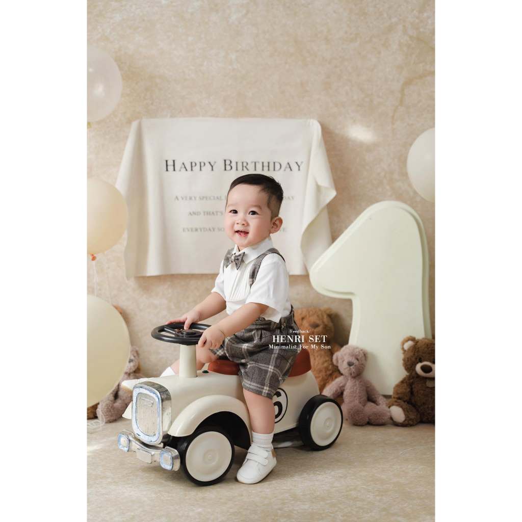[MINIBE] Quần short yếm Henri hoạ tiết caro cổ điển chất liệu mềm mại thấm hút cho bé trai