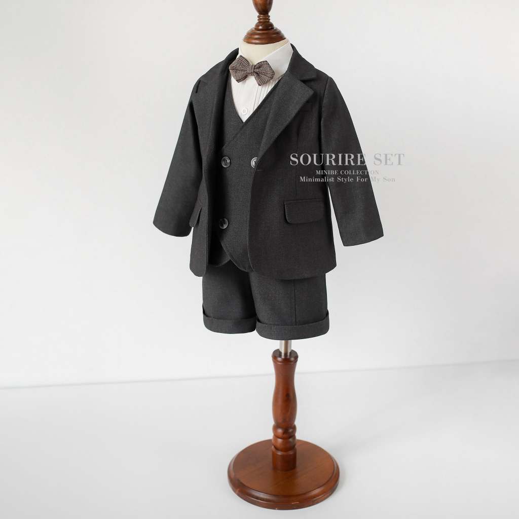 [MINIBE] Full bộ Suit Sourire (Áo vest & Gile) tone xám phong cách tối giản và sang trọng cho bé tra