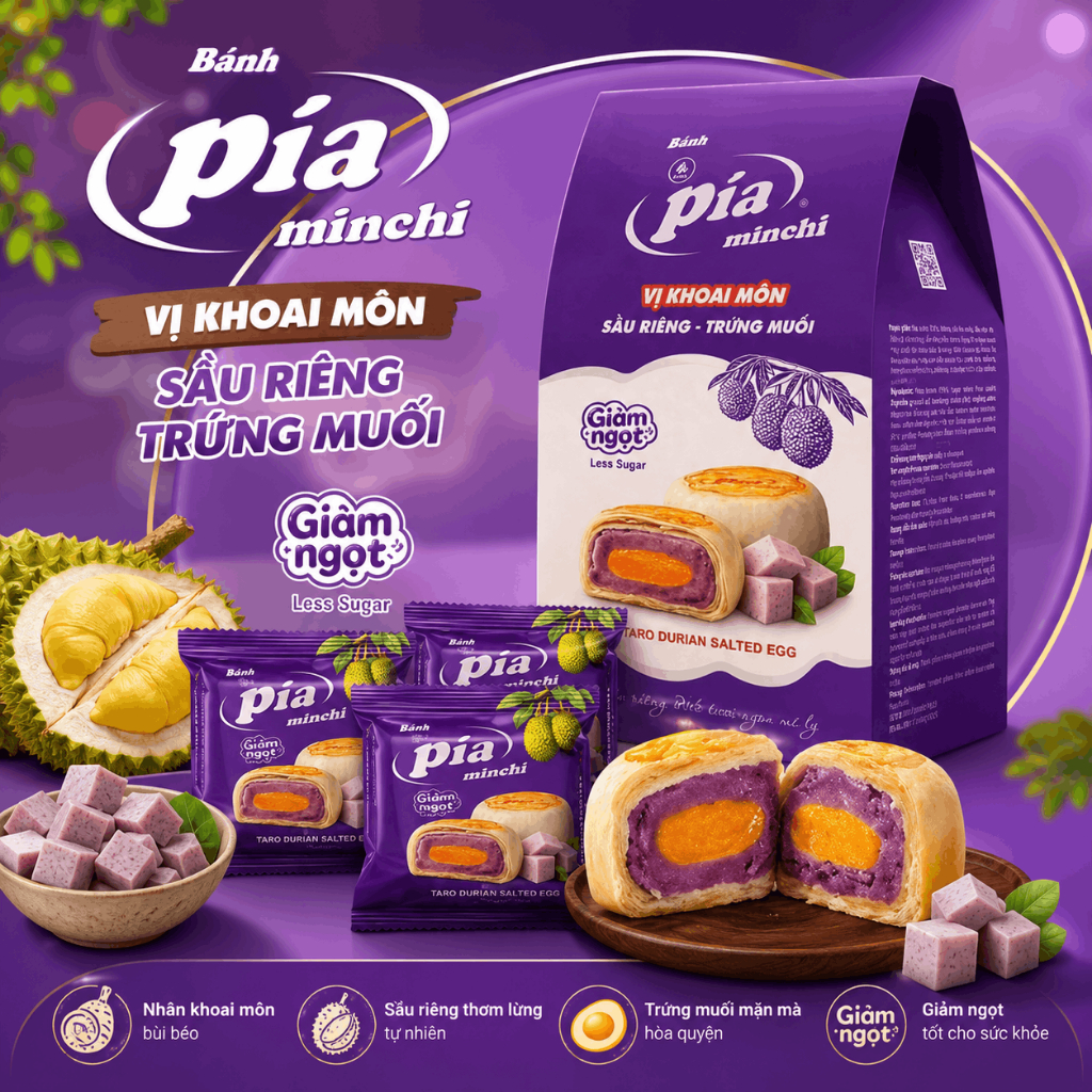 [Laifarm] Minchi Bánh Pía Vị Khoai Môn Sầu Riêng Trứng Muối 344g