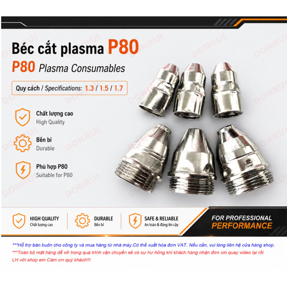 Điện Cực & Bép Cắt Silver Plasma P80 (1.3/1.5/1.7mm) Cho Mỏ Cắt P80 60A–100A