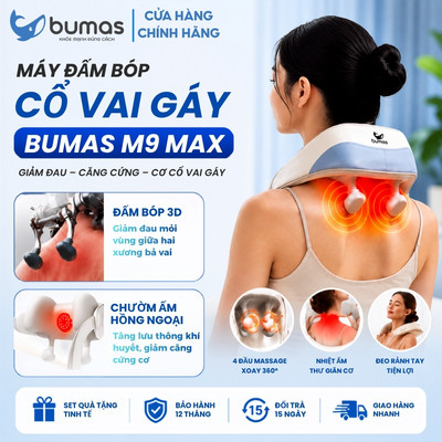 Máy Đấm Bóp Cổ Vai Gáy BUMAS M9 MAX - Đấm Bóp Nhào Miết Kết Hợp Ánh Sáng Đỏ Giảm Nhức Mỏi Cổ Vai Gáy