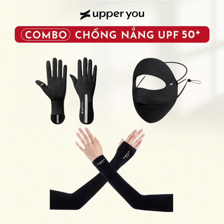 [Size L] Combo Chống Nắng Nữ UPPER YOU Khẩu Trang, Găng Tay Chống Nắng, Bao Tay Lái Xe Thun Lạnh Co 
