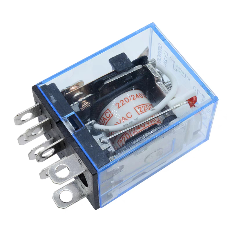 Relay trung gian LY2N-J rơ le kiếng 8 chân dẹp lớn điện áp 12VDC, 24VDC, 220VAC kết hợp với chân đế 