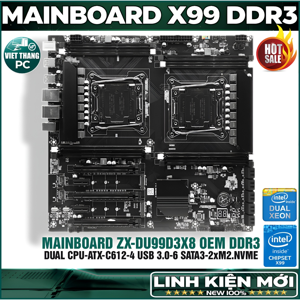 Mainboard X99 ZX-DUX99D3x8 DDR3 Dual CPU Chạy CPU Xeon E5v3 New Mới
