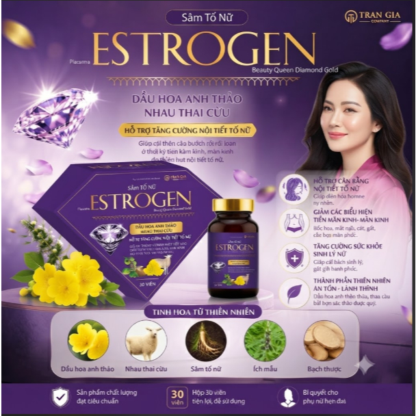 Estrogen - Viên uống bổ sung nội tiết tố nữ, hỗ trợ điều hòa kinh nguyệt, giảm khô hạn, đẹp da, mờ n