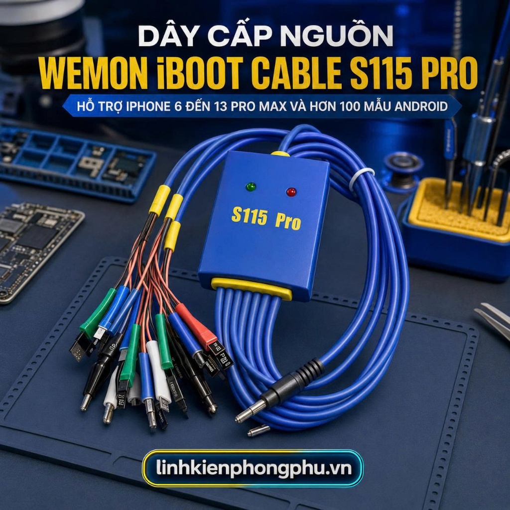 Dây Cấp Nguồn Wemon iBoot Cable S115 Pro hổ trợ 6P đến 14ProM ( chân pin 13 và 14 dùng chung) và 100