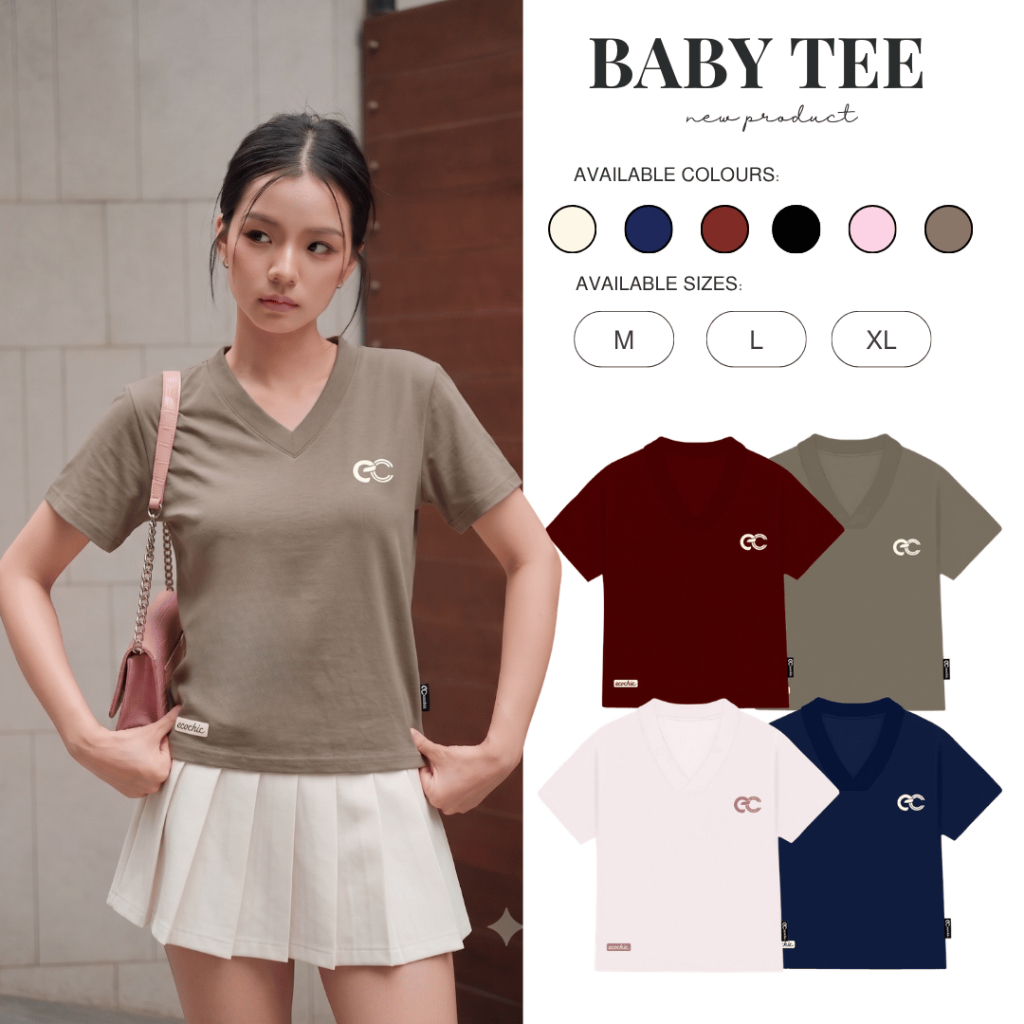 Áo Phông Baby Tee Cổ Tim ECOCHIC B163 Chất Liệu Thun Mỹ Co Giãn 4 Chiều Vừa Vặn Local Brand Chính Hã