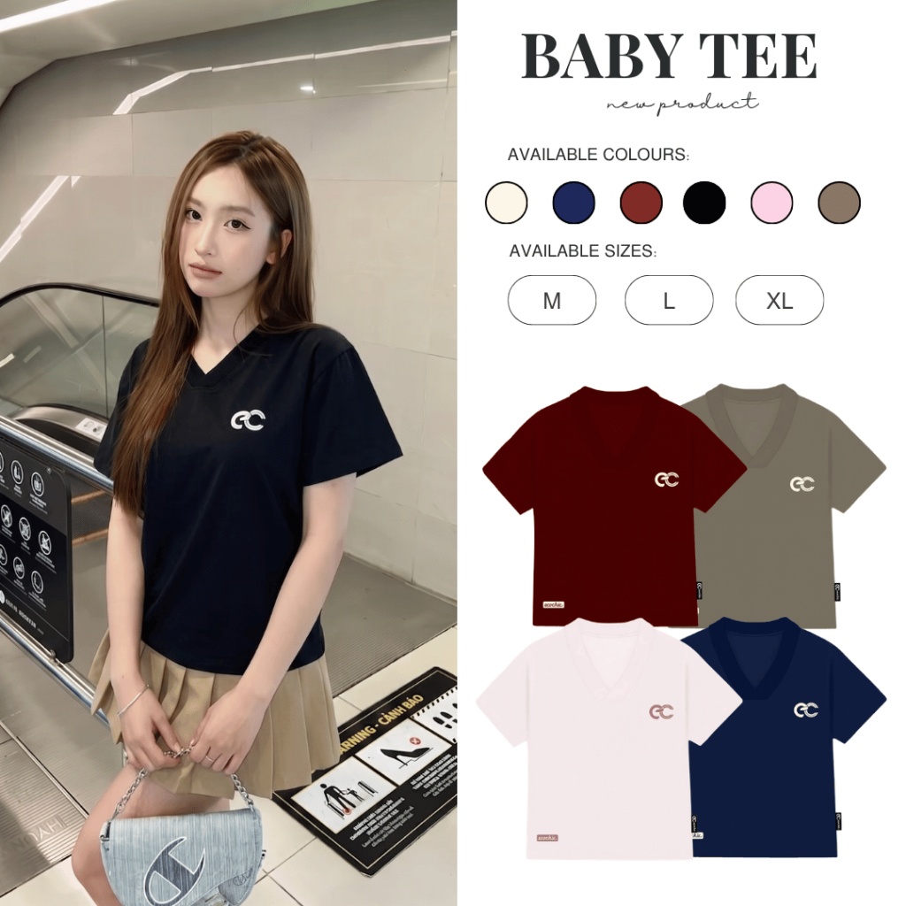 Áo Thun Mỹ Baby Tee ECOCHIC Cổ Tim Chất Liệu Thun Mỹ Co Giãn 4 Chiều Form Vừa Local Brand Chính Hãng