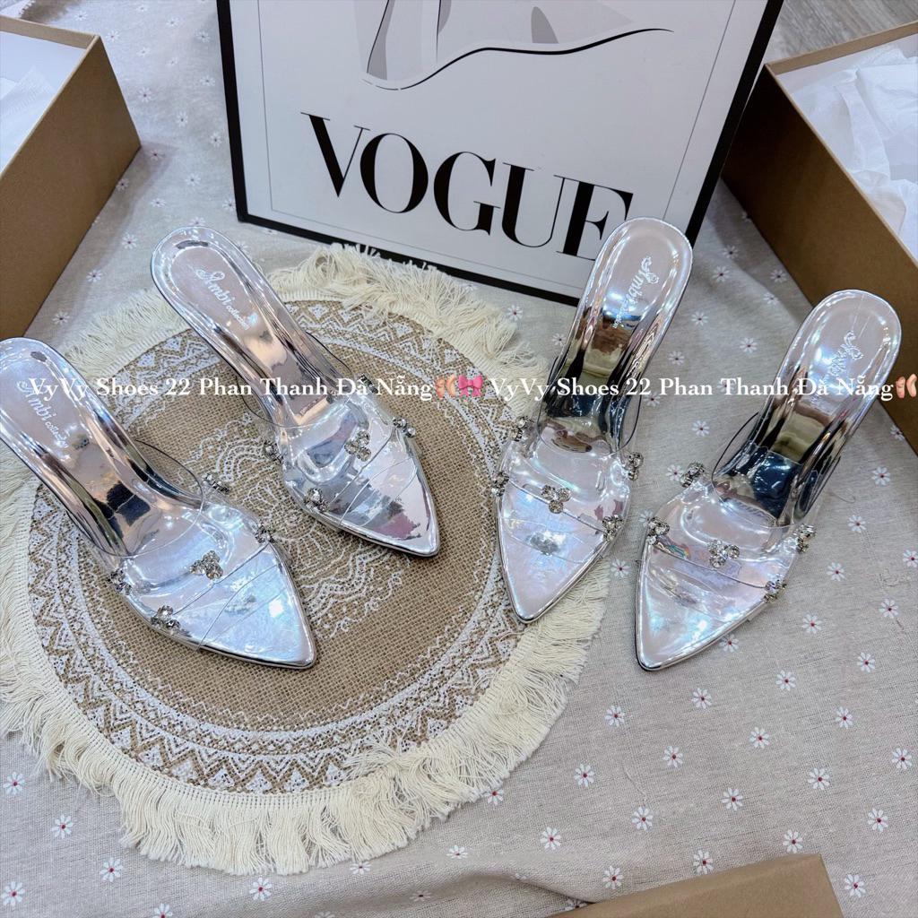 { BY VyVy Shoes }Guốc Nhọn Đá Trong 7 phân và 9 phân