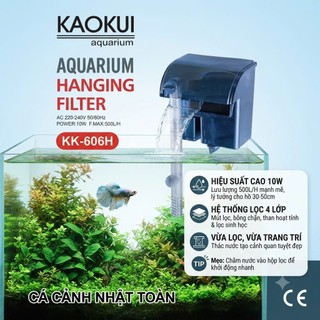 Bộ bơm lọc thác sobo kaokui 606h cho hồ cá 30cm-50cm, công suất 10w, lưu lượng 500l/h, kèm hút mặt và hút đáy