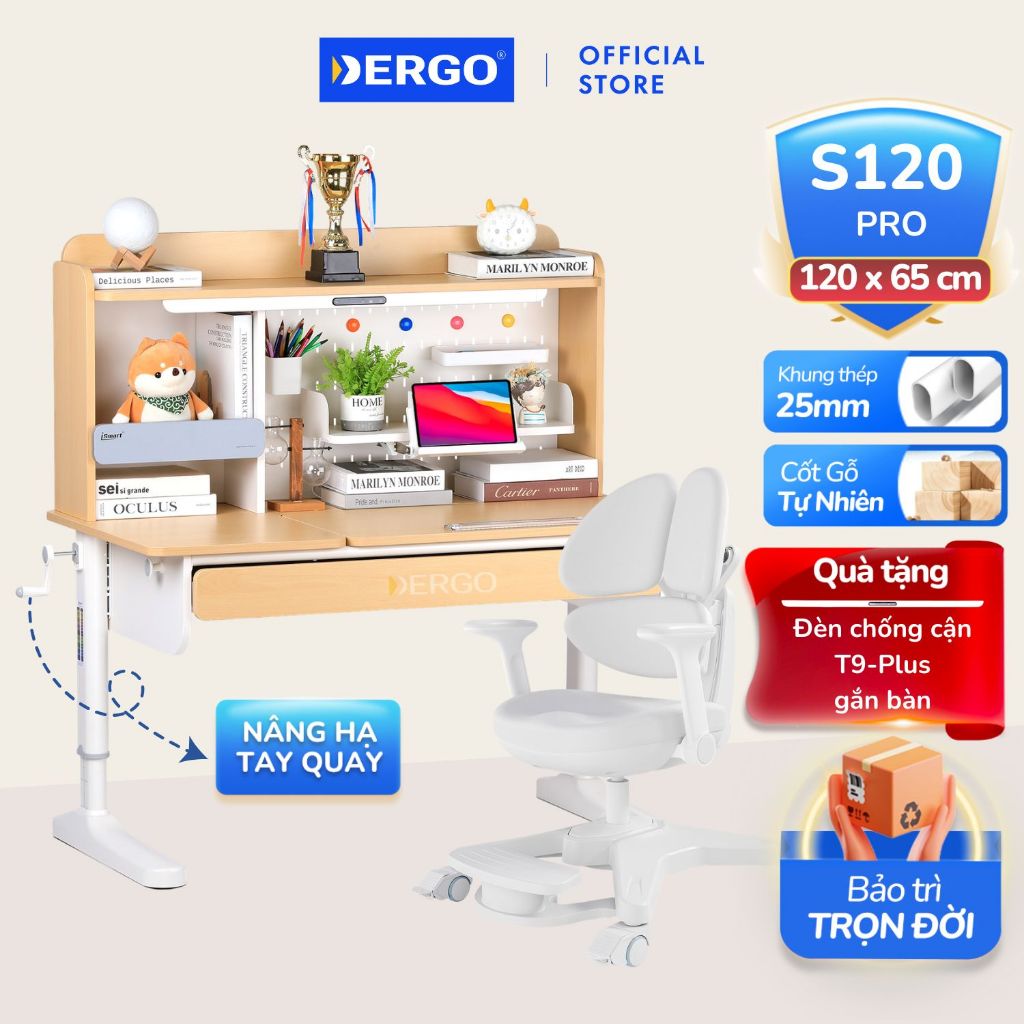 Bộ Bàn Học Thông Minh Gỗ Tự Nhiên DERGO iSmart Super Star S120 Pro