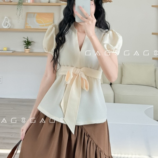 Sơ Mi Nữ Tay Phồng GAGO Brand Đi Làm Tựu Trường Backtoschool Thoáng Mát Dễ Mặc Vải Cotton Bigsize Nơ
