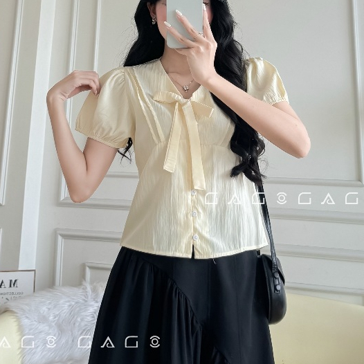 Áo Babydoll GAGO Brand Vải Gió Nhăn Bigsize V1 đến 104cm Mềm Mịn Màu Vàng Trendy Xu Hướng NữSinh