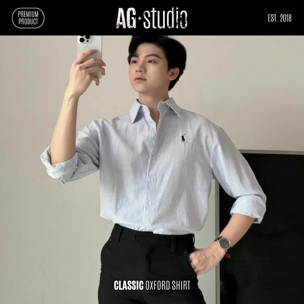 Áo Sơ Mi Dài Tay Thêu Ngựa Chất Vải Oxford Unisex Nam Nữ | AG.studio HM020