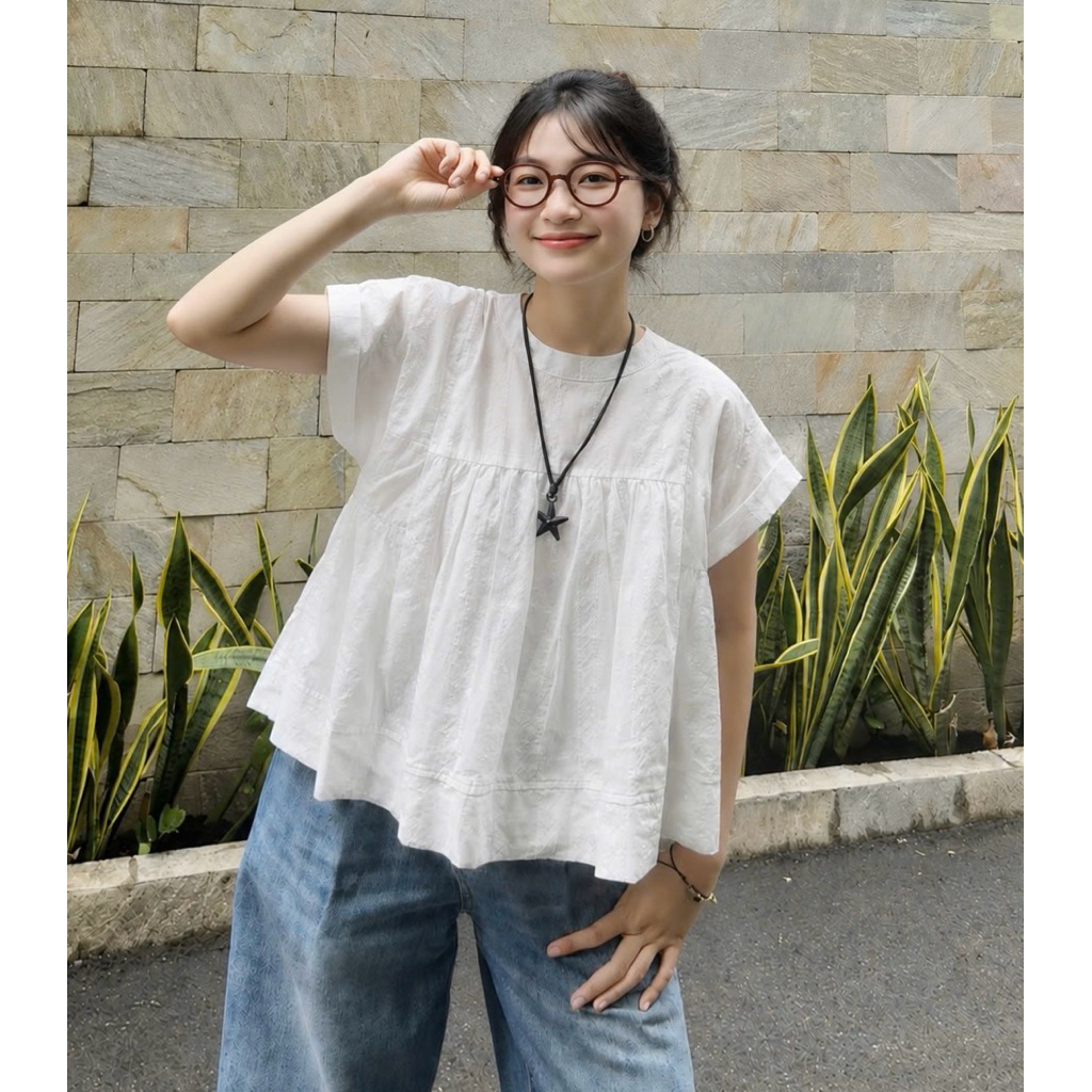 Áo Babydoll Nữ Cổ Tròn Họa Tiết Hoa Thêu 2 Lớp Chất Liệu Thô Boi Mềm Thoáng Mát Dễ Phối Đồ