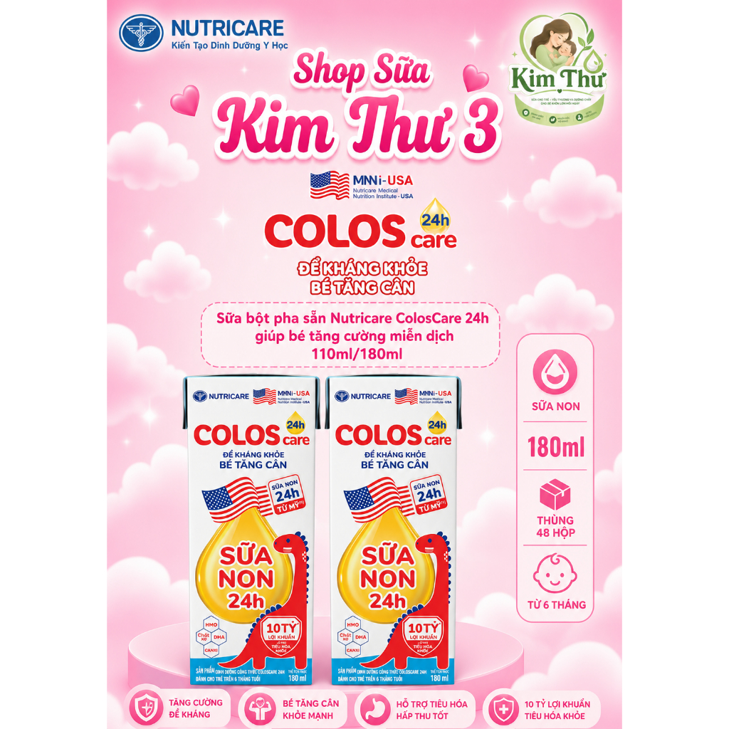 Sữa pha sẵn ColosCare 24H Nutricare 180ml Hỗ Trợ Tăng Đề Kháng, Tiêu Hóa Khỏe Cho Trẻ
