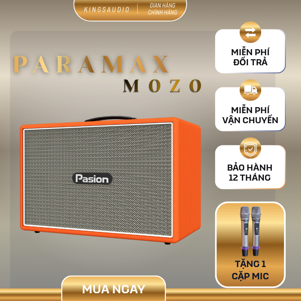 Loa Karaoke Xách Tay PARAMAX PASION Mozo 275W - Bass 20.3cm, Sound Stereo, Kèm 2 Micro, Chip DSP 32B