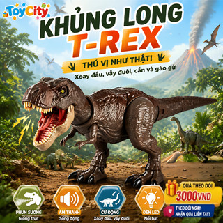 Đồ chơi điện trẻ em cỡ lớn , mô hình đồ chơi khủng long bạo chúa Tyrannosaurus Rex, sử dụng 3 pin cúc áo AG13