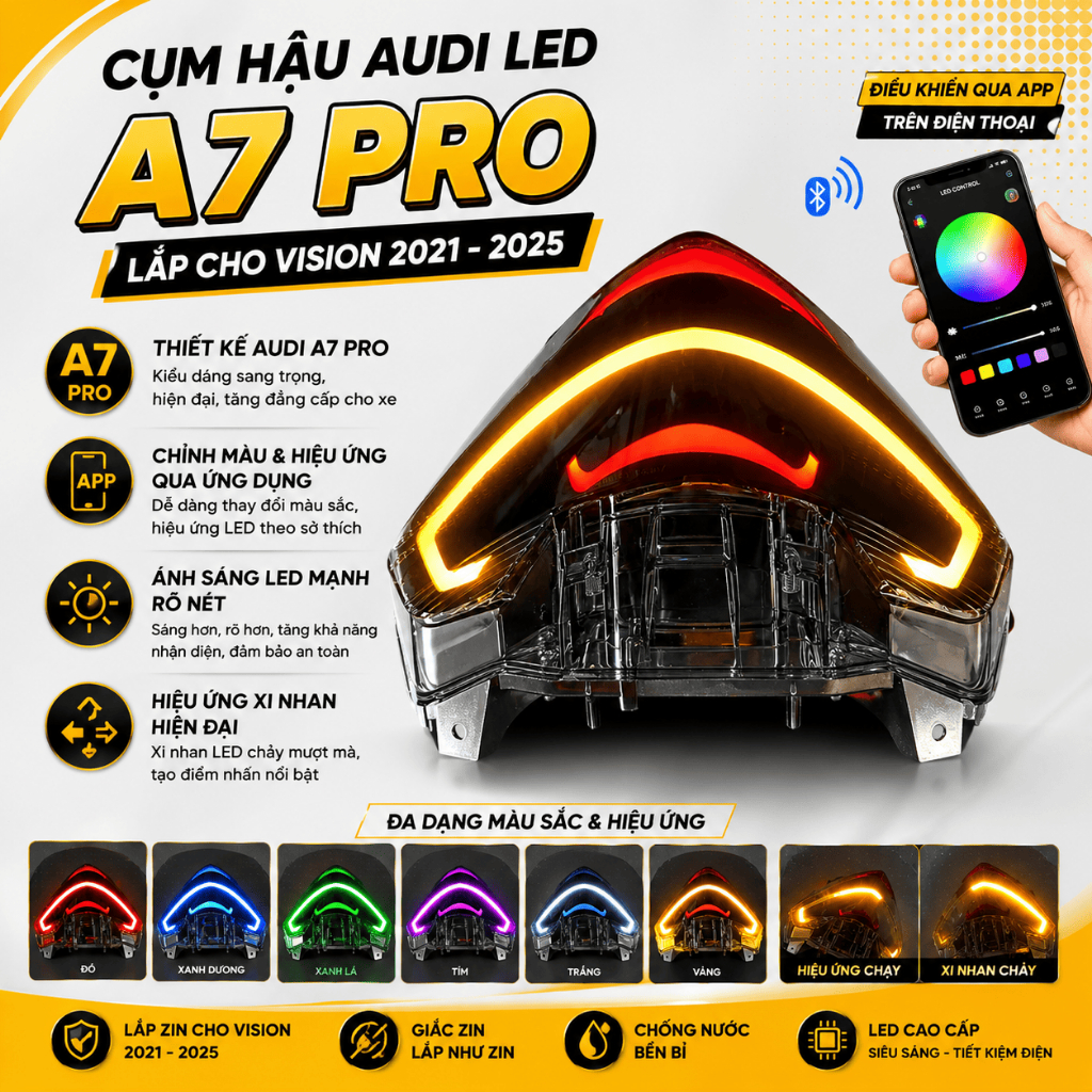 Cụm hậu Audi vision Audi led A7 pro lắp cho vision từ 2021-2025 lắp đặt để dàng Bảo hành 6 tháng