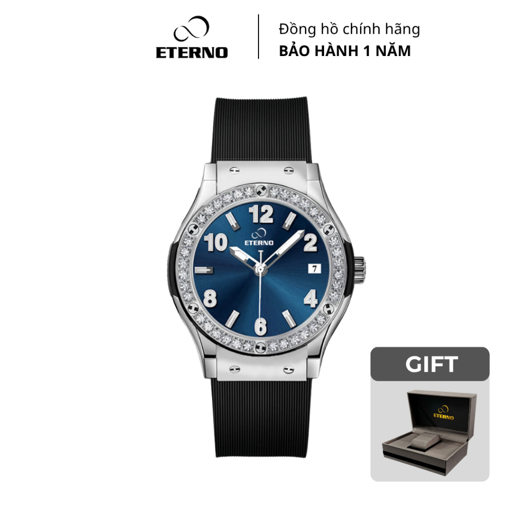 Đồng Hồ Nữ - Thương Hiệu ETERNO E24-0048 dây cao su non, viền đính đá tinh tế _ đồng hồ nữ