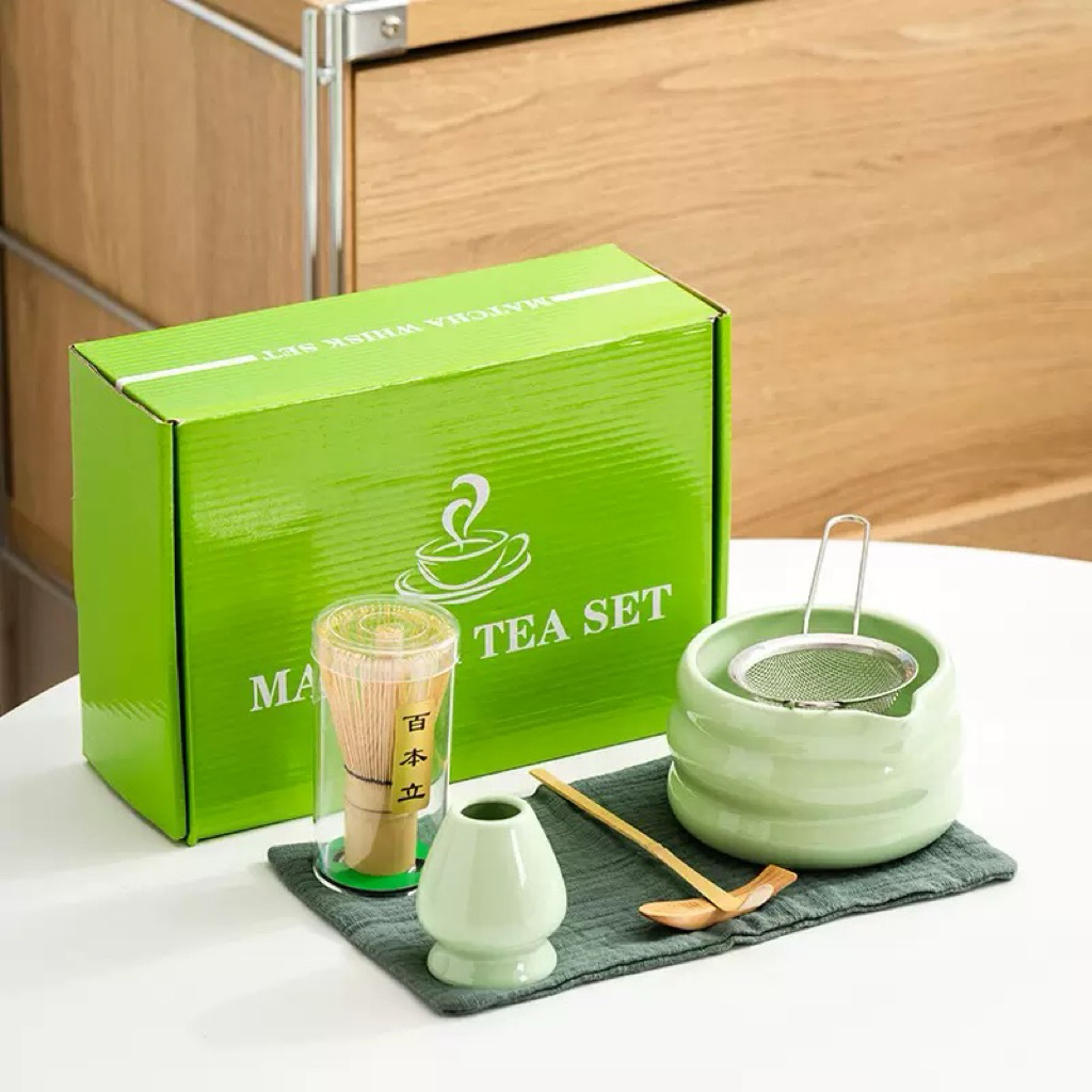 Set Chawan Matcha 7 Món Nhật Bản | Bộ Dụng Cụ Pha Matcha Gốm Sứ Tối Giản | Chawan + Chasen + Chashak