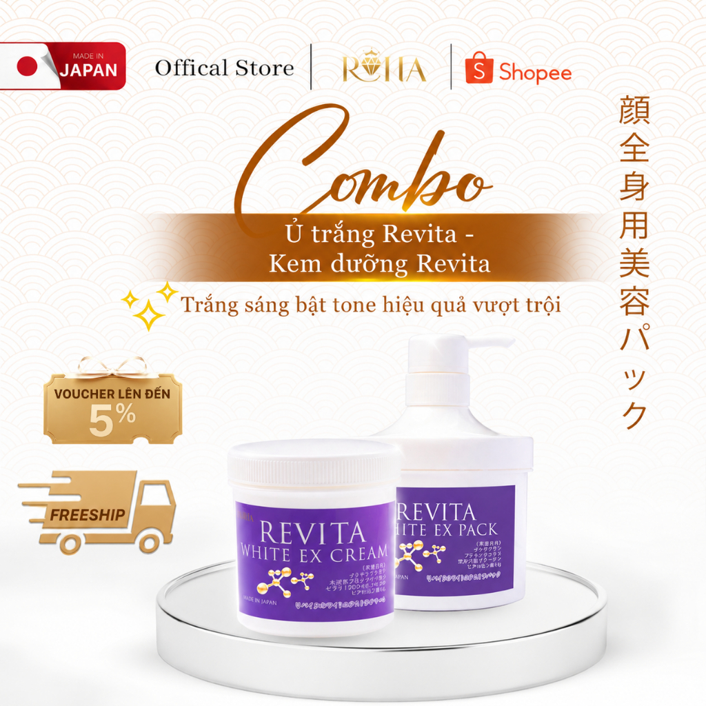 [Combo 1 ủ x 1 dưỡng] Ủ trắng Revita White Ex Pack x Dưỡng trắng nâng tone Revita White Ex Pack