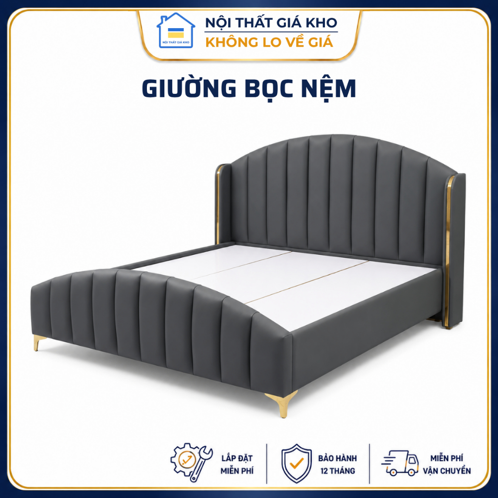 Giường bọc nệm giá rẻ - giường ngủ hiện đại 1m6x2m-1m8x2m