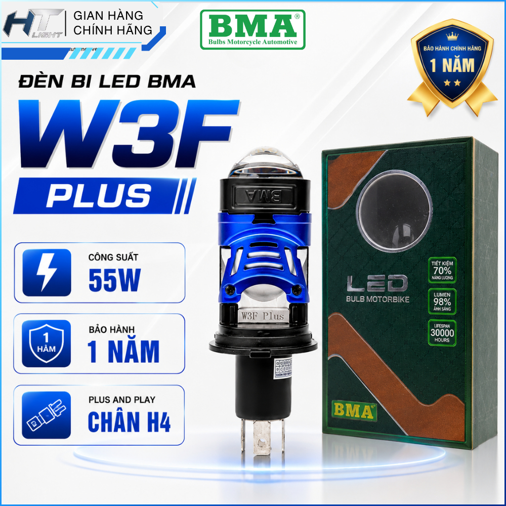 Đèn Led Xe Máy BMA W3F PLUS Chân H4 Chính Hãng - Công Suất Cos 35W Pha 60W Chip Led Osram Siêu Sáng