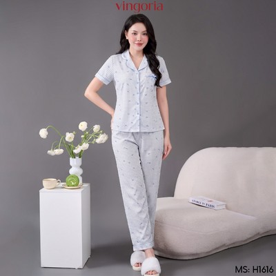 Bộ đồ ngủ nữ Pijama đũi mặc nhà VINGO/VINGORIA tay ngắn xuân hè H1616