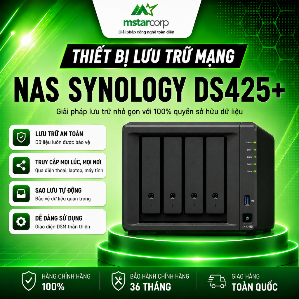 Thiết bị lưu trữ mạng Synology DS425+ 4 khay bảo hành chính hãng - Mstar Corp