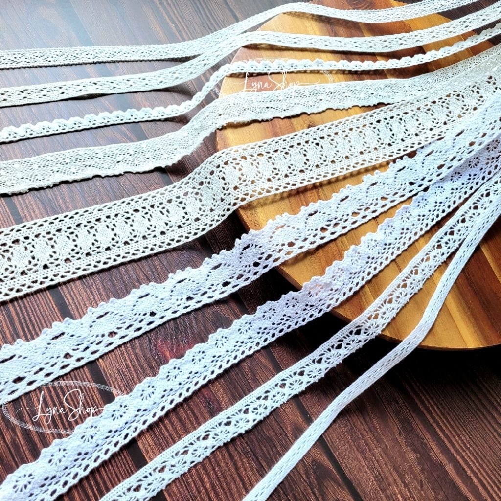 LyNa- [Cuộn 5 mét] Dây ruy băng ren C0tt0n trắng 1cm đến 6cm