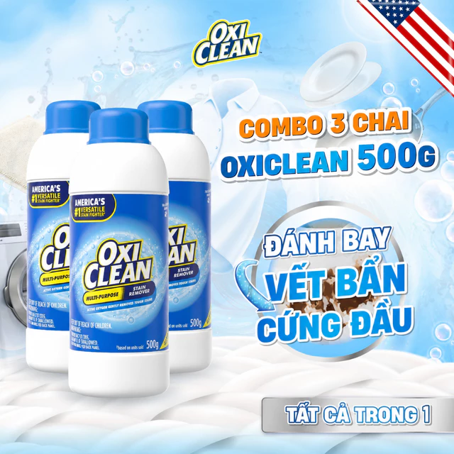 COMBO3 Bột tẩy vết bẩn đa năng Oxiclean giúp trắng quần áo, đồ gia dụng - an toàn với da tay