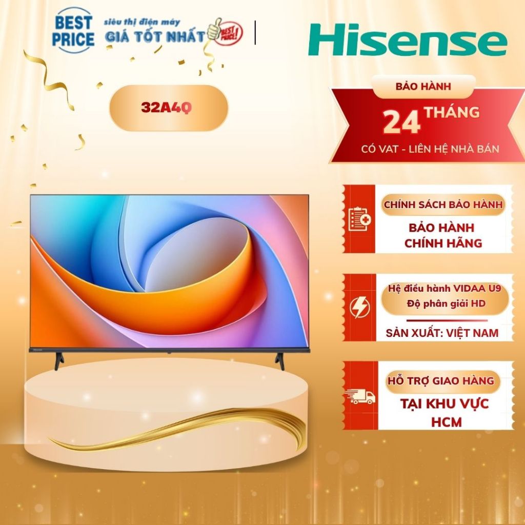 32A4Q Smart Tivi Hisense HD 32 Inch 32A4Q điều khiển giọng nói Tiếng Việt qua ứng dụng Vidaa