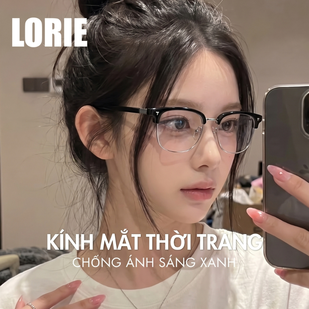 Gọng kính nam nữ LORIE dáng Clubmaster chống ánh sáng xanh bảo vệ mắt, có thể lắp cận - L98