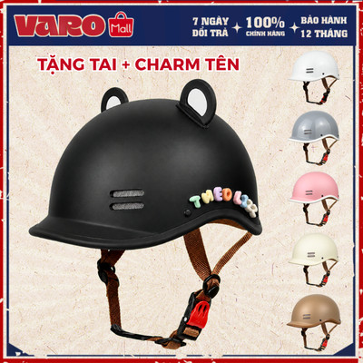 Mũ Bảo Hiểm Cá Heo Nửa Đầu VARO Chính Hãng Cho Nam Nữ – Nón Bảo Hiểm Thời Trang Tặng Tai Gấu & Charm