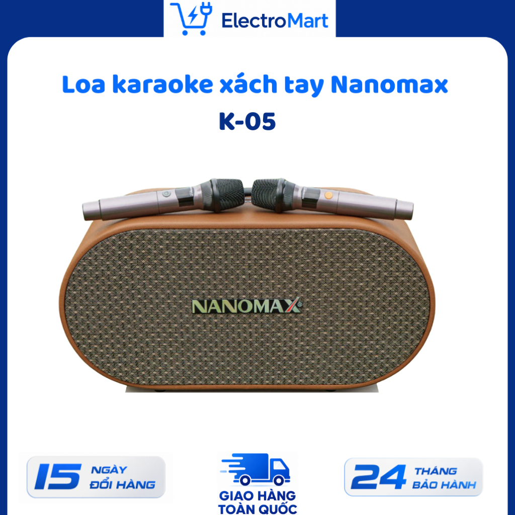 K-05 Loa karaoke xách tay Nanomax bass đôi 16cm công suất 320W Reverb Bluetooth USB Chính Hãng