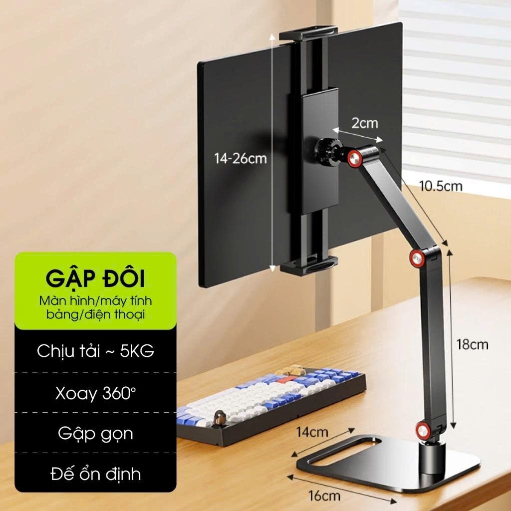 Giá Đỡ Điện Thoại Tablet P52 Tay Arm Kẹp Bàn, Nâng Cao, Xoay 360° Tiện Dụng