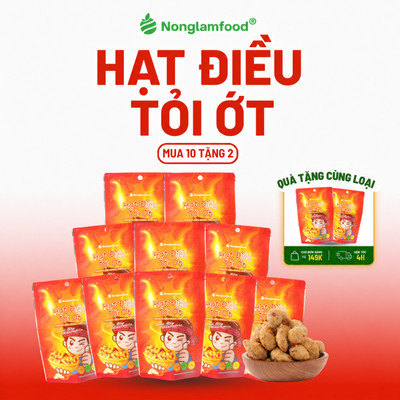 [10 Túi Tặng 2] Combo 10 túi hạt điều tỏi ớt Nonglamfood 45g, Premium chili-garlic cashews