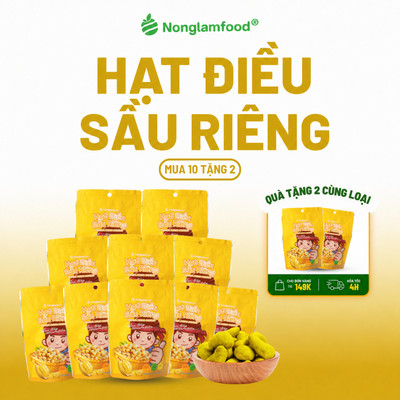 [10 Túi Tặng 2] Combo 10 túi hạt điều sầu riêng Nonglamfood 45g, Premium durian cashews