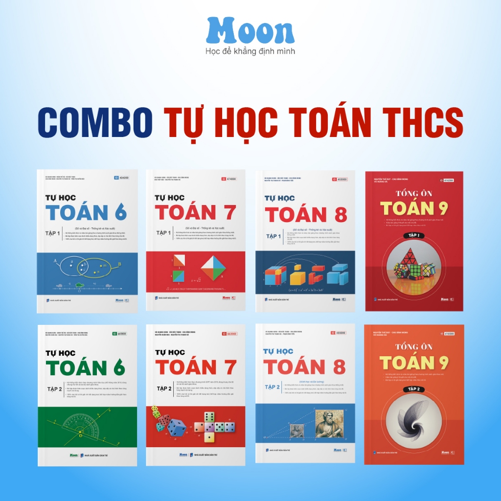 Combo sách tự học toán học dành cho học sinh THCS Sách Toán lớp 6, 7, 8, 9 - Moonbook THCS