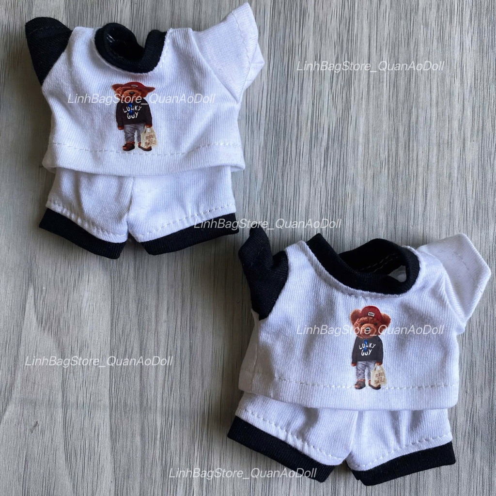 [Quần áo búp bê] BỘ THUN TAY NGẮN MẪU GẤU DỄ THƯƠNG DOLL BÉ TRAI 5IN