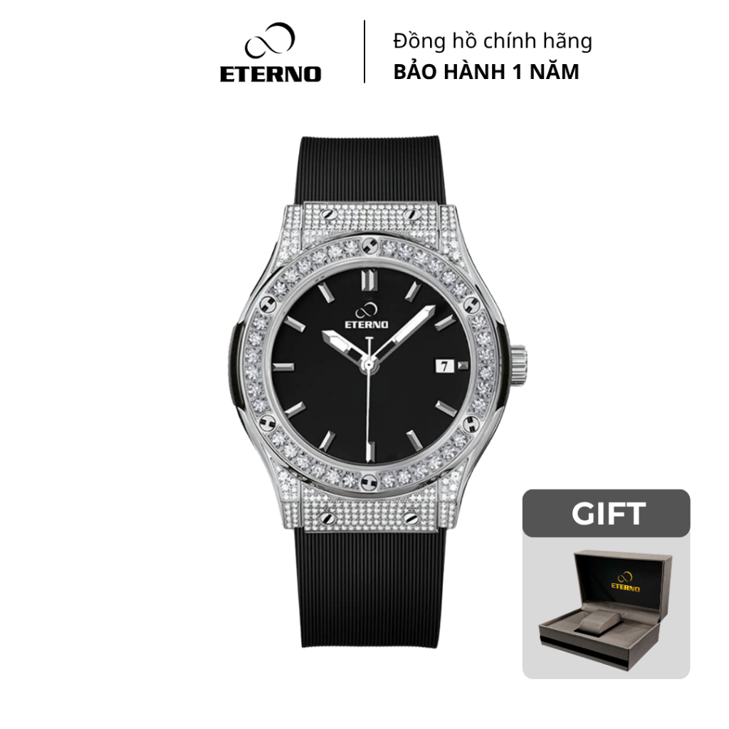 Đồng Hồ Nữ - Thương Hiệu ETERNO E24-0054 Viền đính đá, Dây cao su cao cấp - đồng hồ nữ đẹp