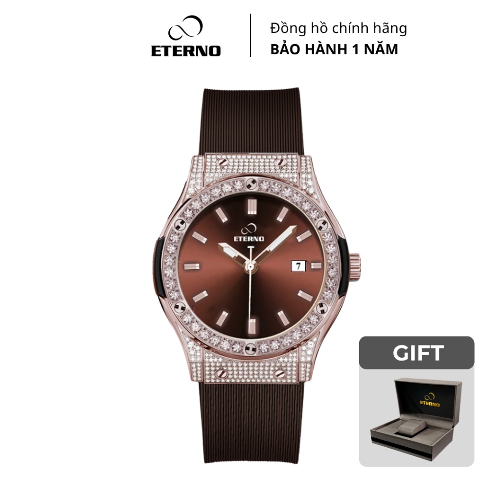 Đồng Hồ Nữ - Thương Hiệu ETERNO E24-0056 dây cao su non, viền đính đá tinh tế _ đồng hồ nữ